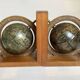 Pair of wooden world map bookends
