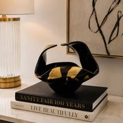 Black Murano-Style Art Glass Centerpiece Bowl with Gold Leaf Accents