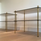 Pair of brass sofa ends and smoked glass trays