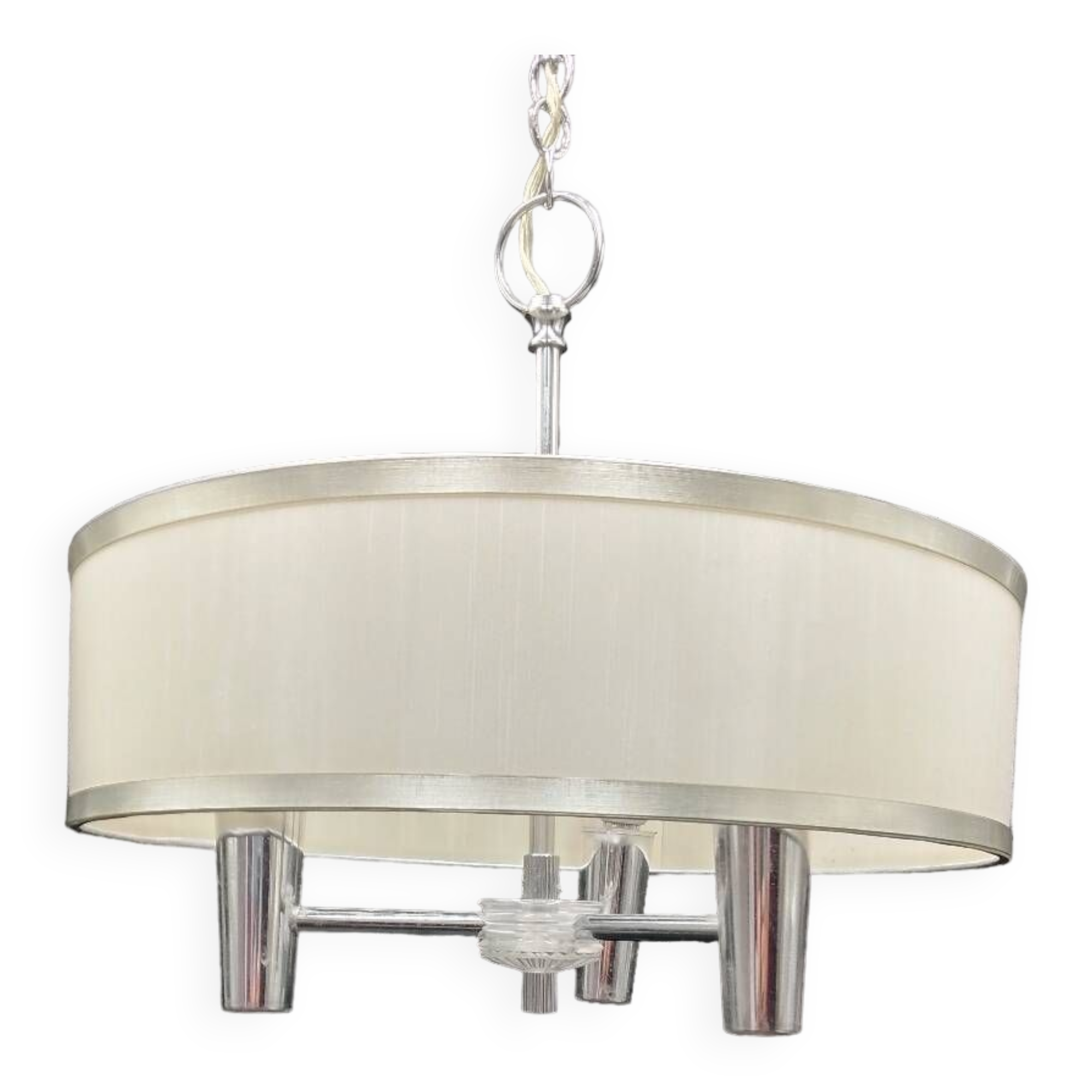 Vintage 3-light chandelier in silver and white plastic