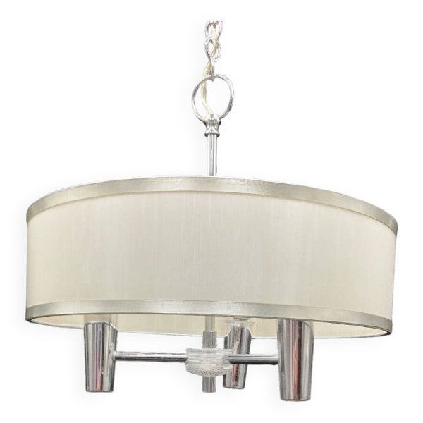Lustre vintage 3 feux en plastique argenté et blanc — Beyit
