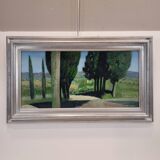 Huile sur toile « L'allée des cyprès », René Genis