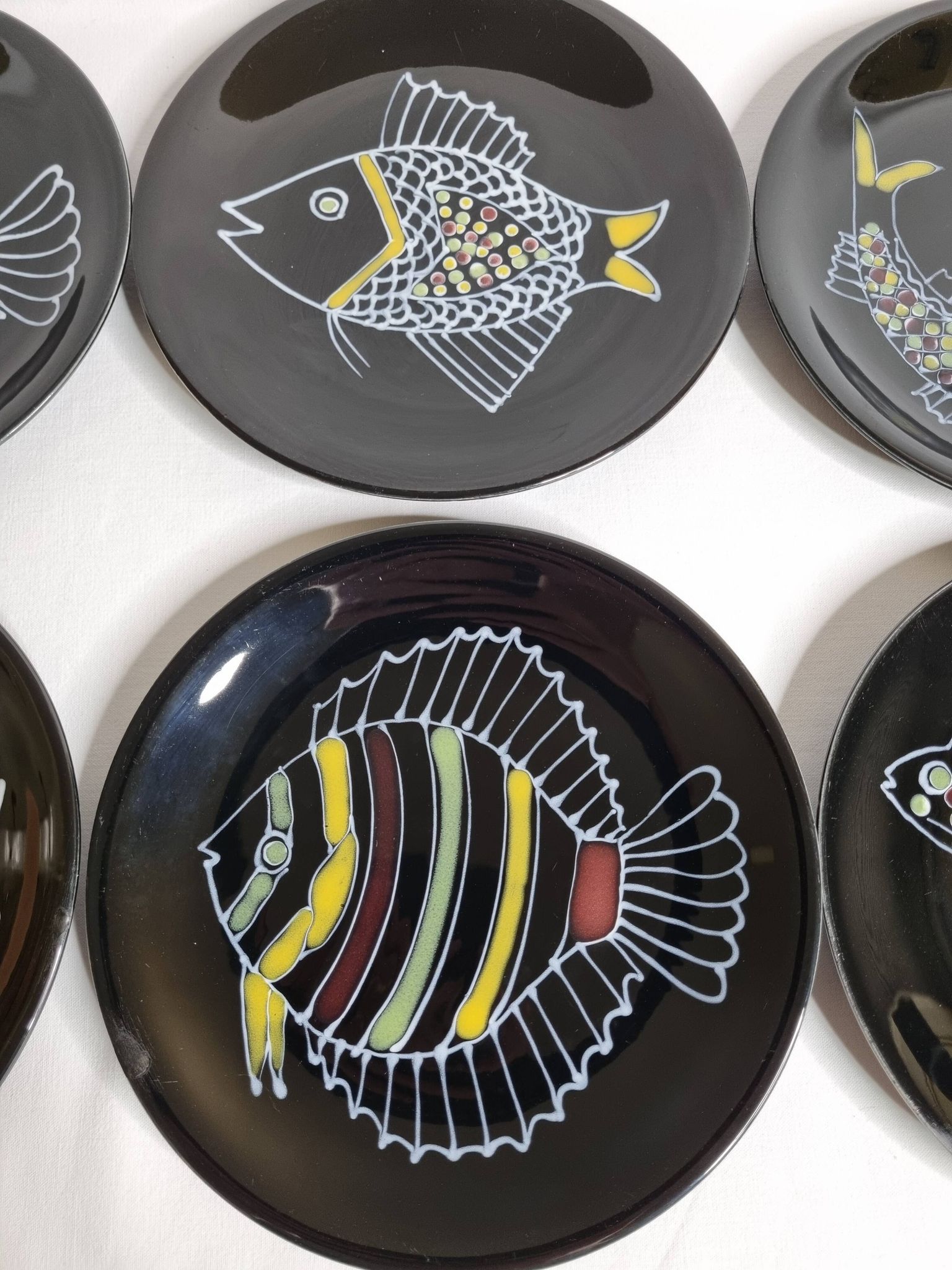 Set of 6 vintage plates with fish decoration after Robert Picault, 1960, 24 cm