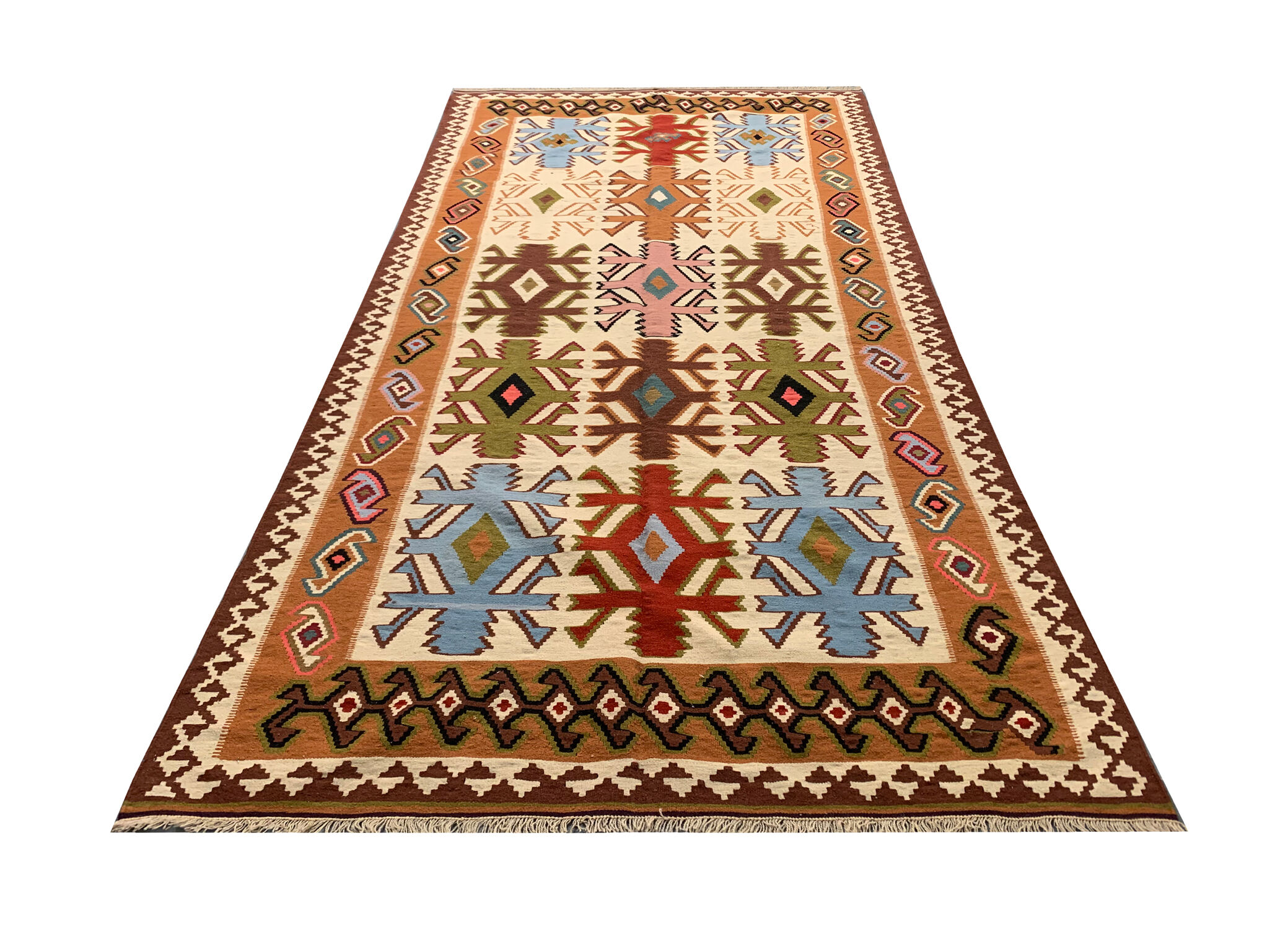 Cream wool turkish kilim handwoven tribal area rug 143x240cm