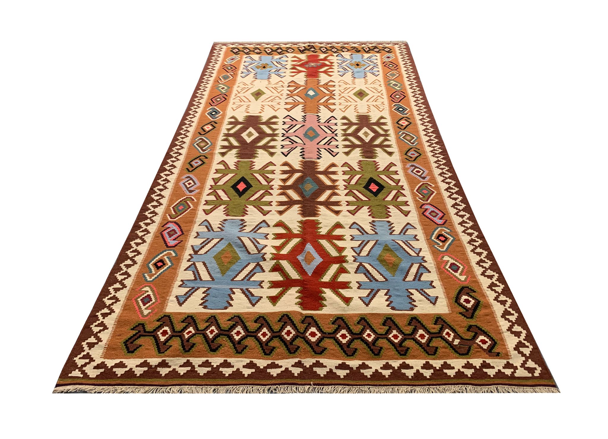 Cream wool turkish kilim handwoven tribal area rug 143x240cm