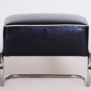 Black Leather Footstool from Slezák, Czechia, 1930s