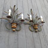 Pair of appliqué wheat ear in vintage polychrome from the 1960s.