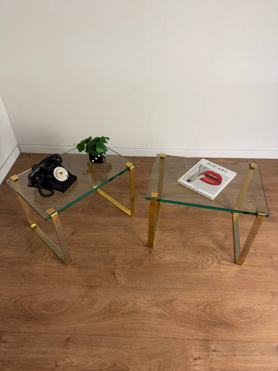 Pair of vintage gilt coffee tables by Friedrich Wilhelm Möller, 1970s