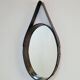 Florentine Oval Leather Mirror in Brass by Jacques Adnet, 1960s