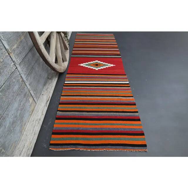 Vintage Turkish Oushak Handmade Wool Cotton Orange Runner Rug 84x262