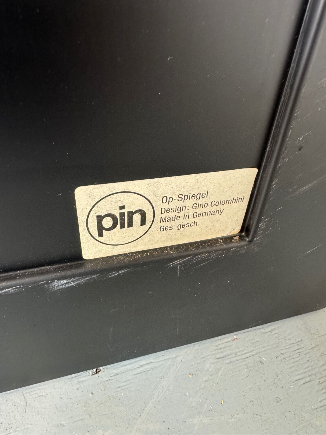 Miroir carré noir rare de style spatial italien par Colombini pour Kartell