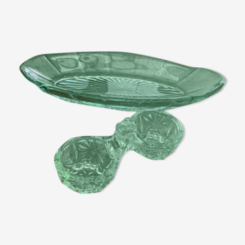 Ravier et saleron en verre vert moulé anciens