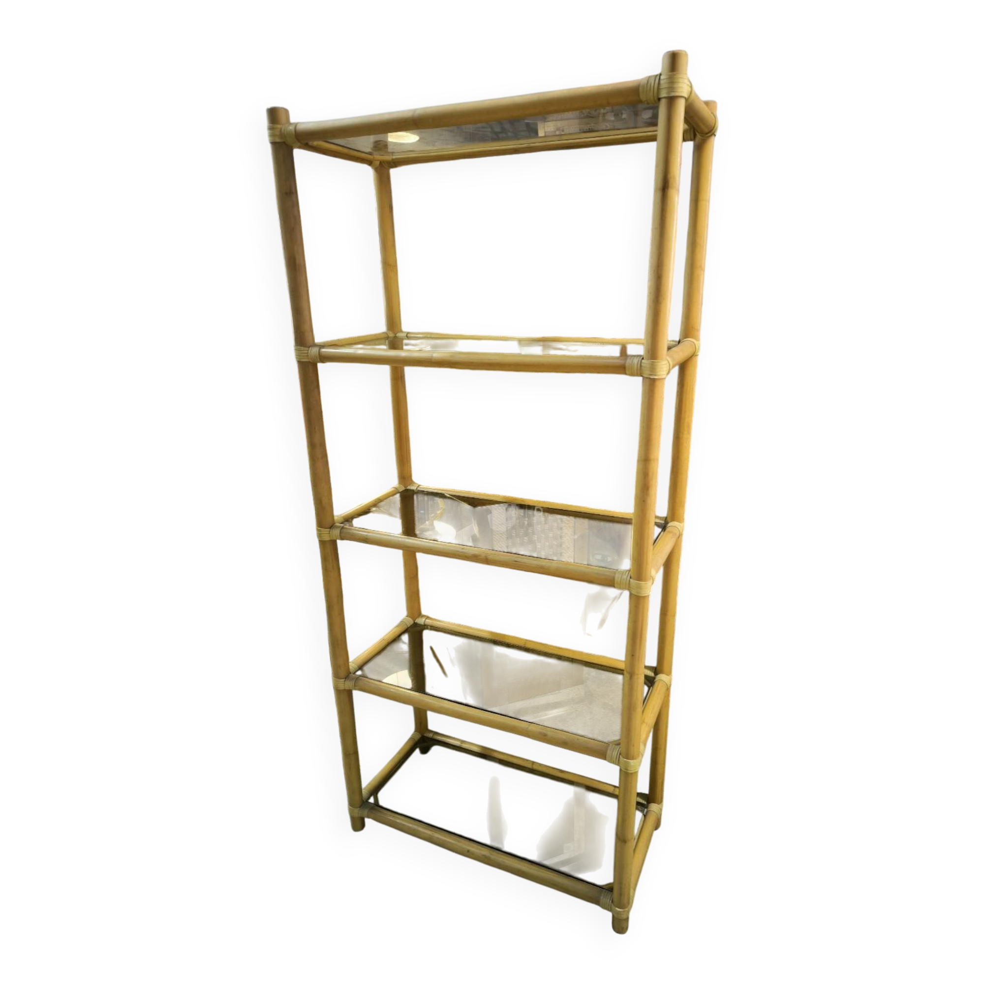 Bamboo and smoked glass bookcase, circa 1970