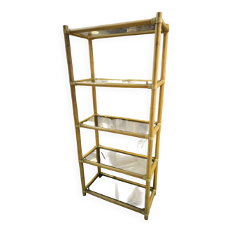 Bamboo and smoked glass bookcase shelf circa 1970