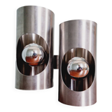 Space Age double wall lamp, in brushed aluminum, 1970s