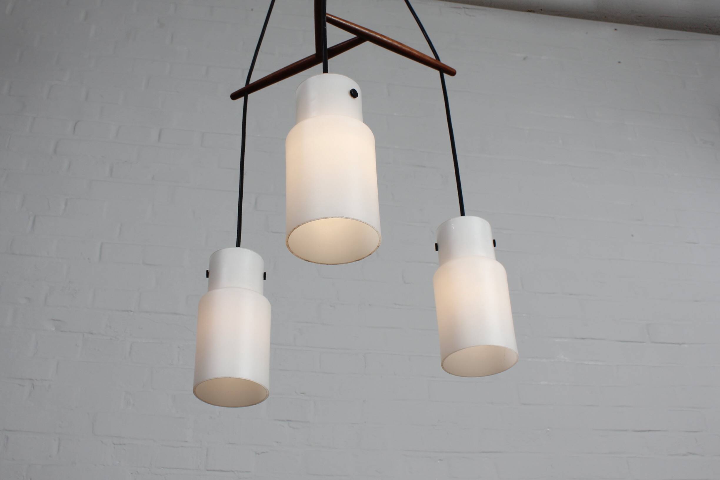 Three-flame Danish ceiling lamp teak vintage