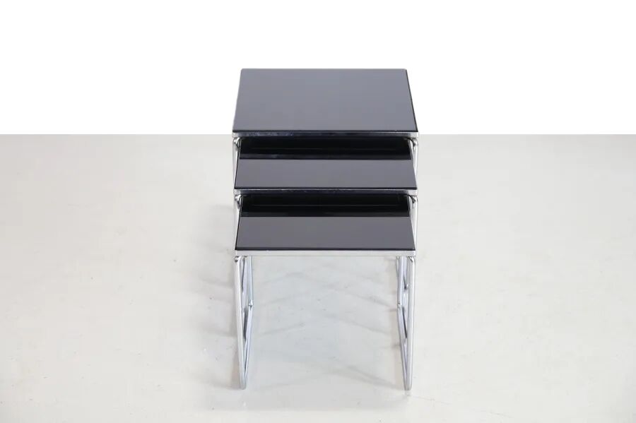 Vintage chrome and black glass side tables by Brabantia 1960s