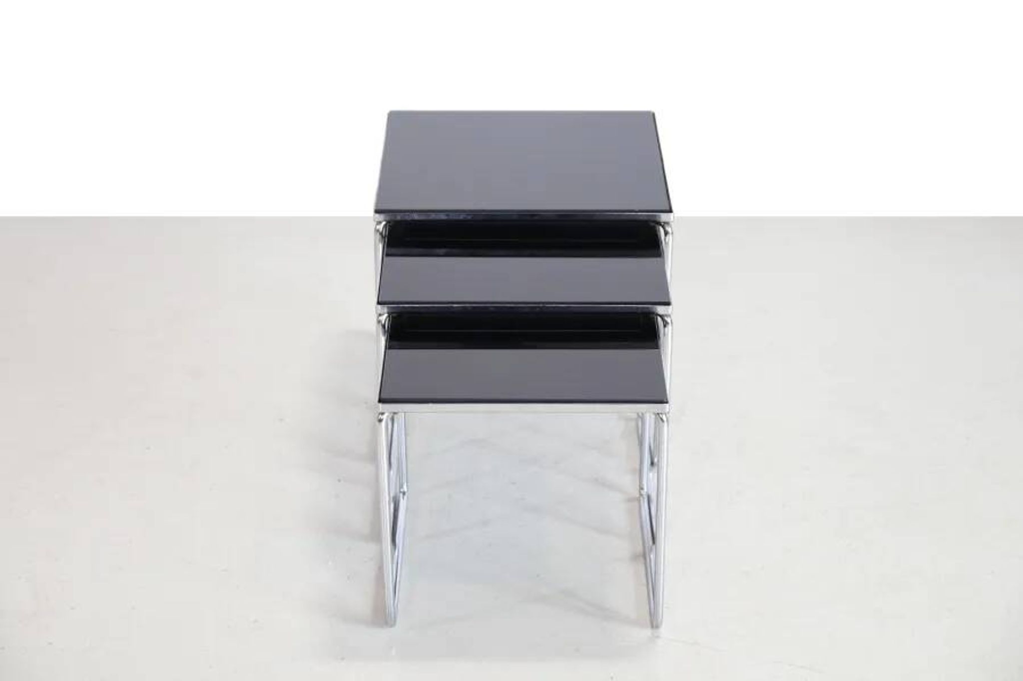 Vintage chrome and black glass side tables by Brabantia 1960s