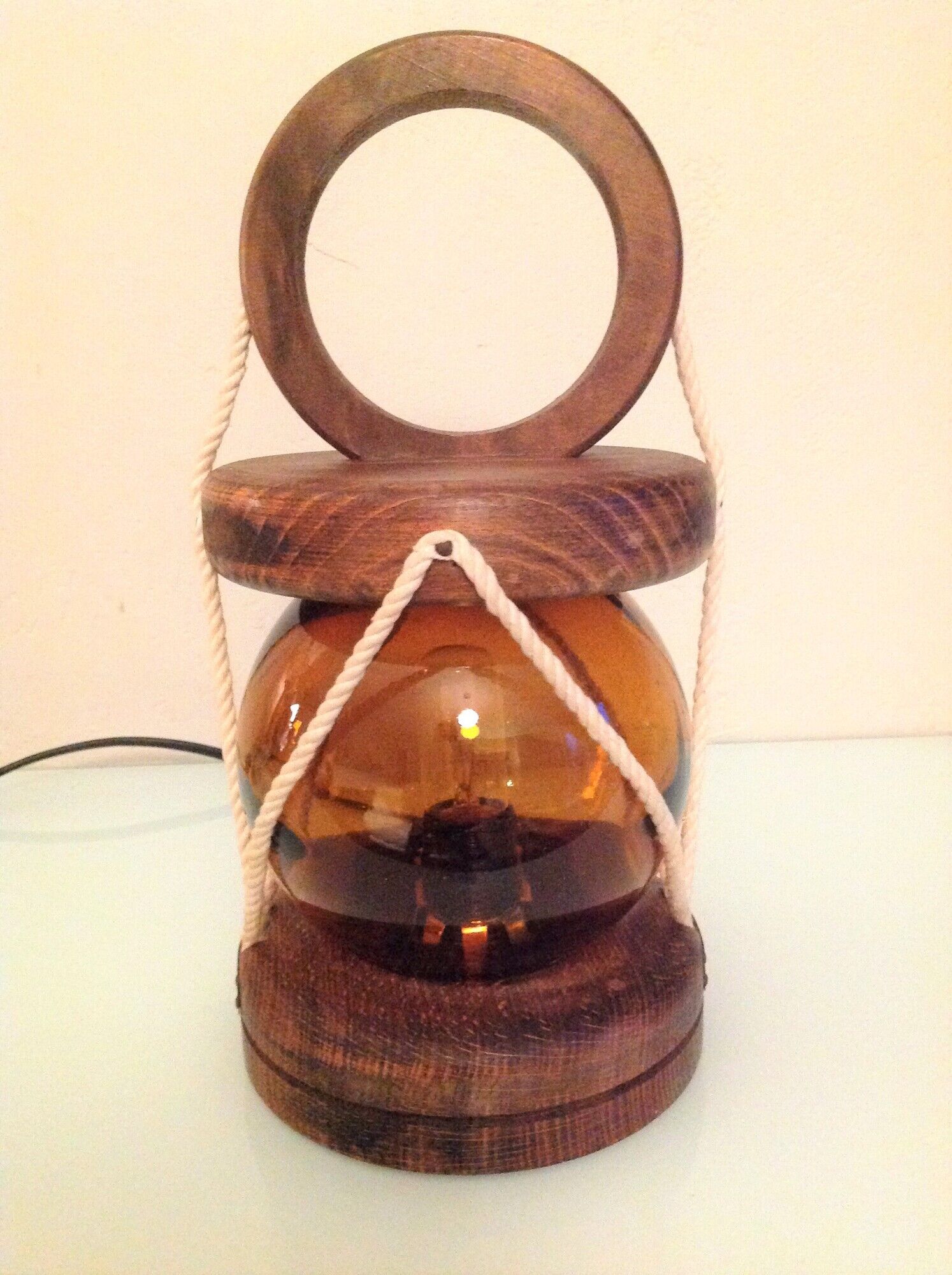 Marine lamp with amber glass globe 60/70s