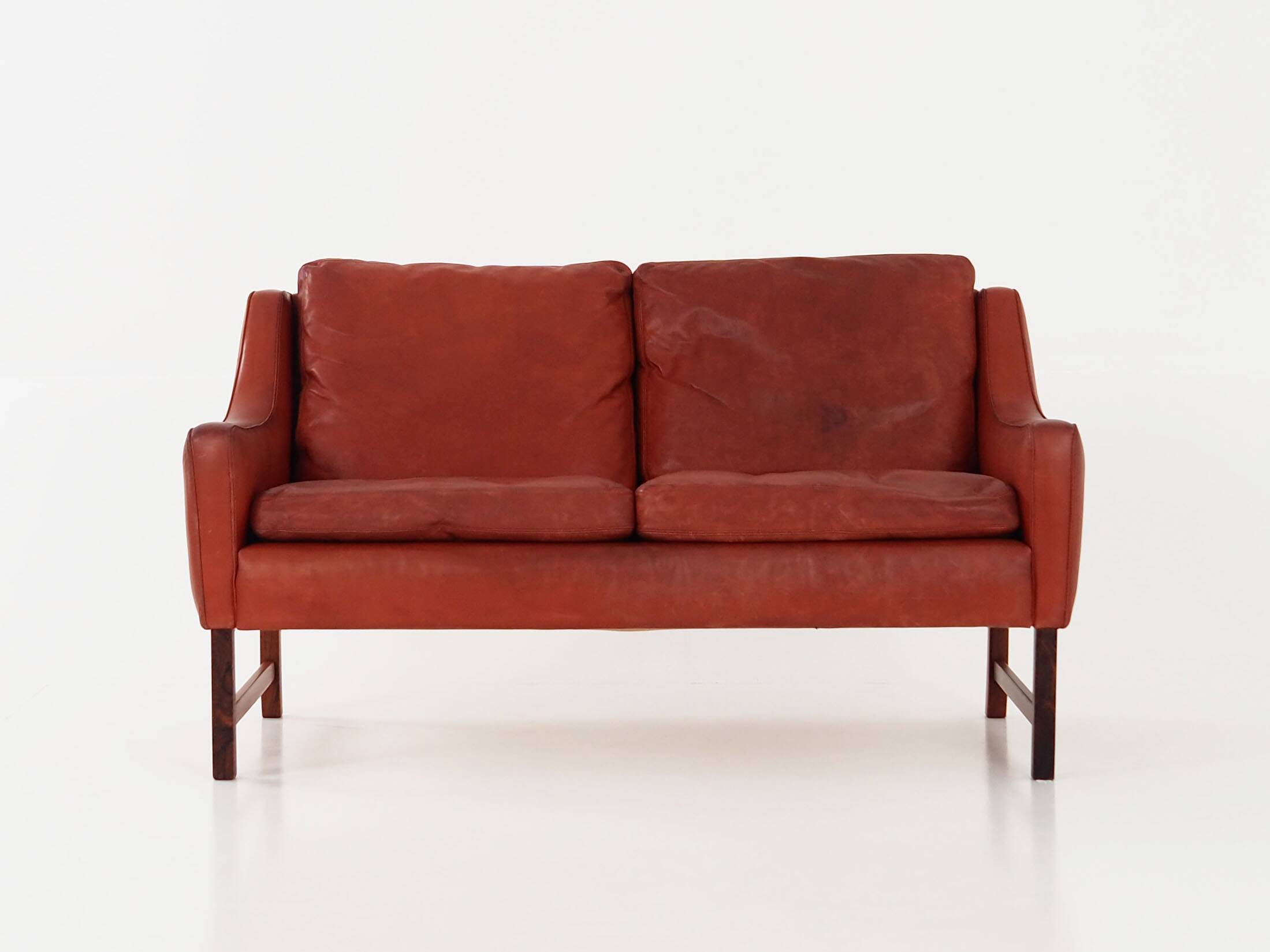 Red leather sofa, Scandinavian design, 1960s, designer: Fredrik Kayser, production: Vatne Møbler