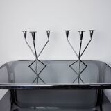 Pair of art deco stainless steel 3-flame candlesticks, Spain, 1970