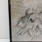 Signed cubist scene drawing