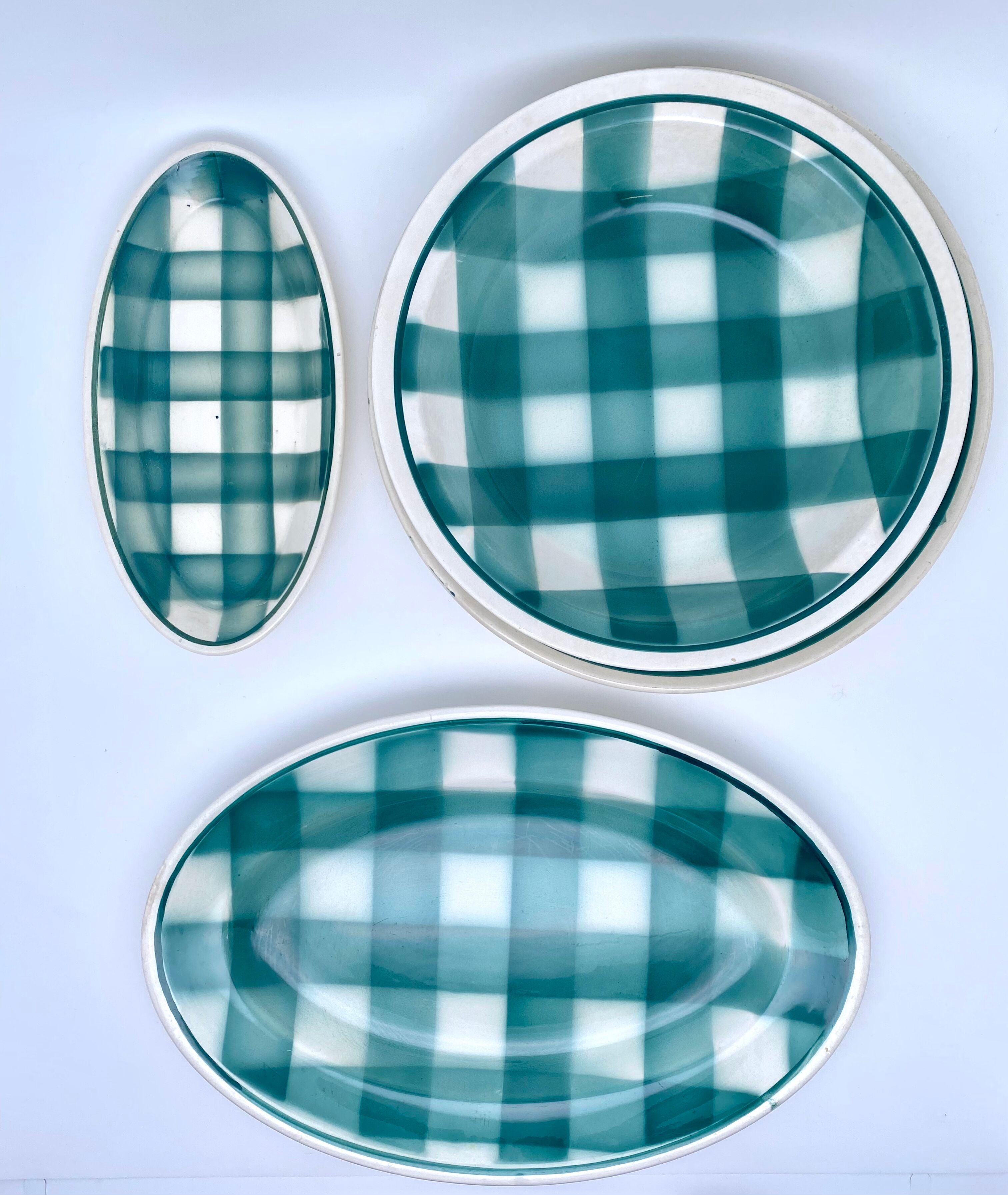 Vintage beige and green checkered service