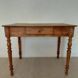 Old solid wood console - turned legs - drawer in chic country style