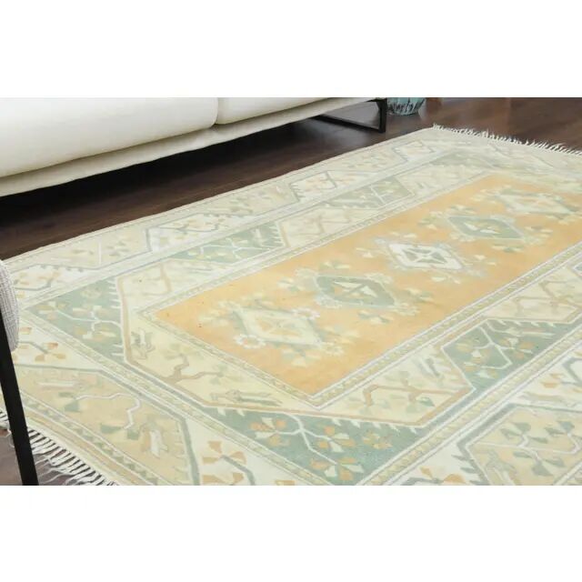 Vintage Turkish Oushak Handmade Wool Cotton Beige Area Rug 162x242