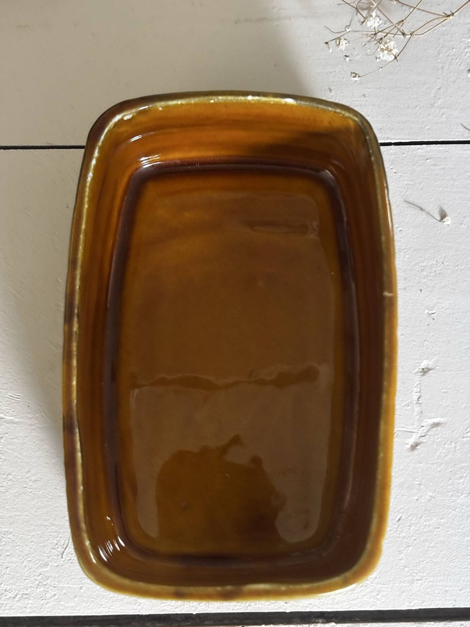 Vintage Portuguese faience butter dish with wood effect, Secla.