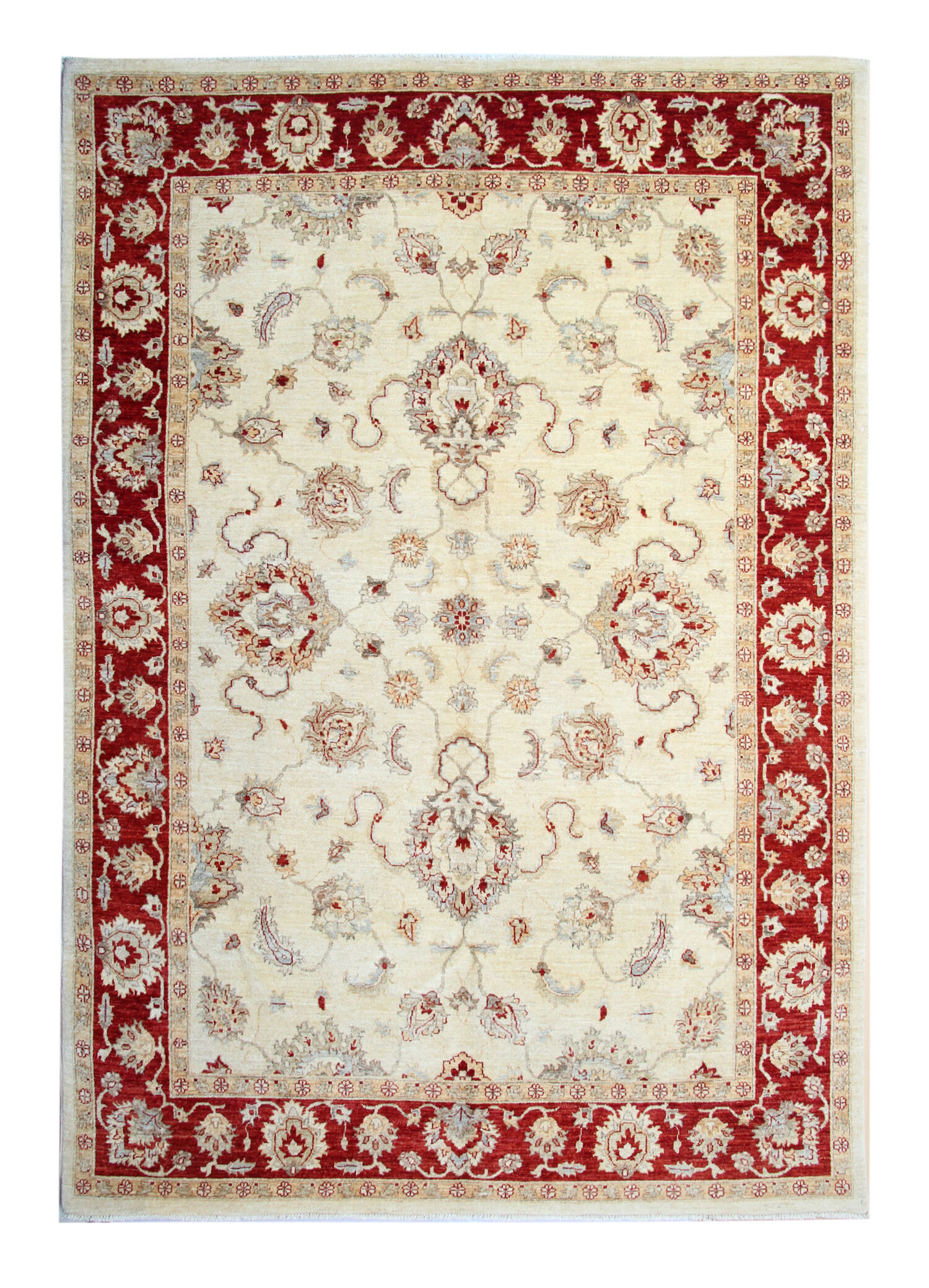 Red Cream Wool Ziegler Rug Handwoven Floral Carpet- 200x282