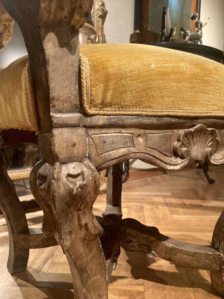 Italian Rococo Silver Mecca Giltwood Throne Armchair, Rome, 18th Century