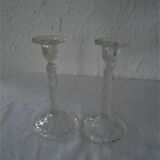 Paire de bougeoirs anciens verre Portieux