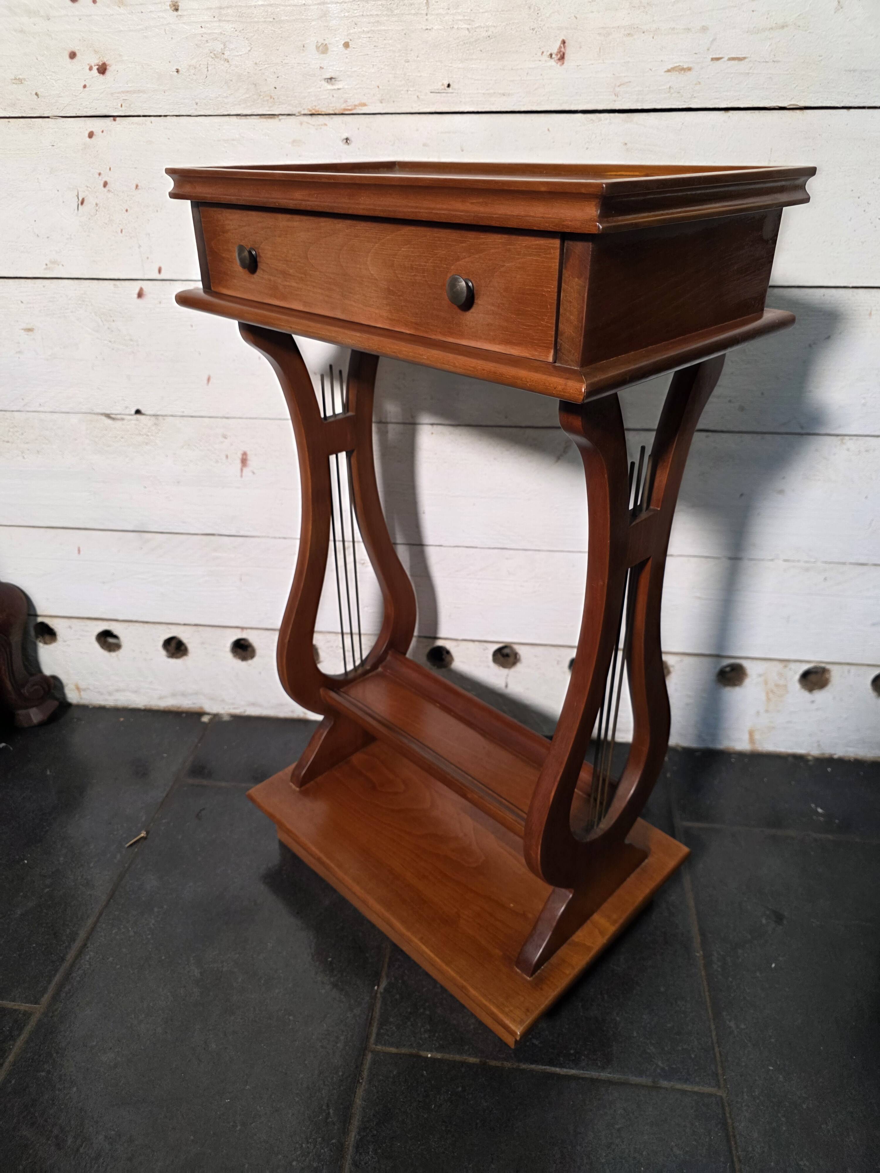 Lyre bedside table in solid cherry wood