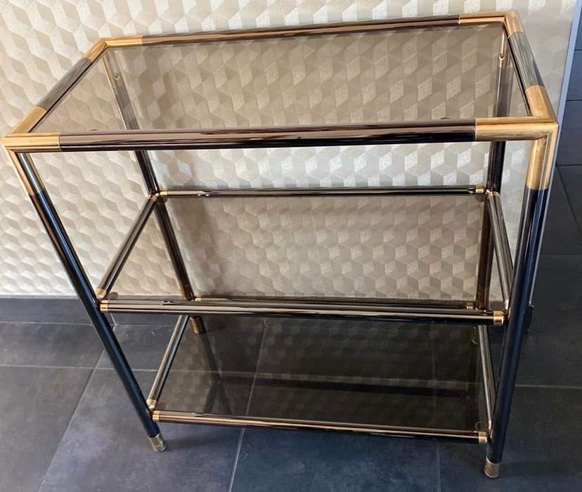 Vintage Italian design console in brass and smoked glass