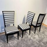 Art Deco High Back Black Lacquered Dining Chairs, France, 1930s, Set of 6