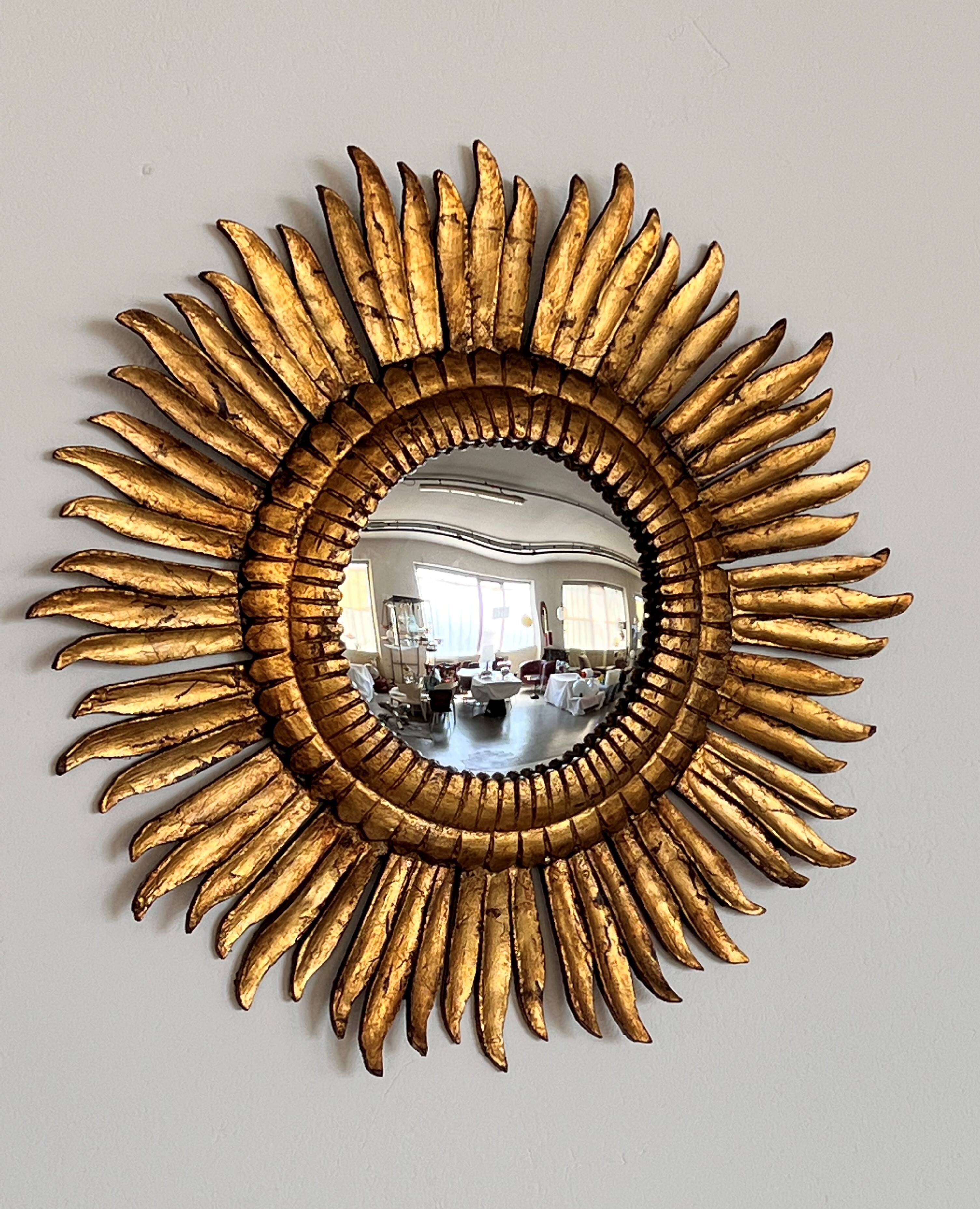 Italian Sunburst Mirror with Concave Mirror Glass