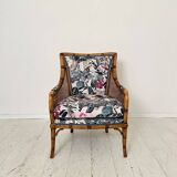 Mid-Century French Armchair in Bamboo Style with Animal Print Fabric, 1980