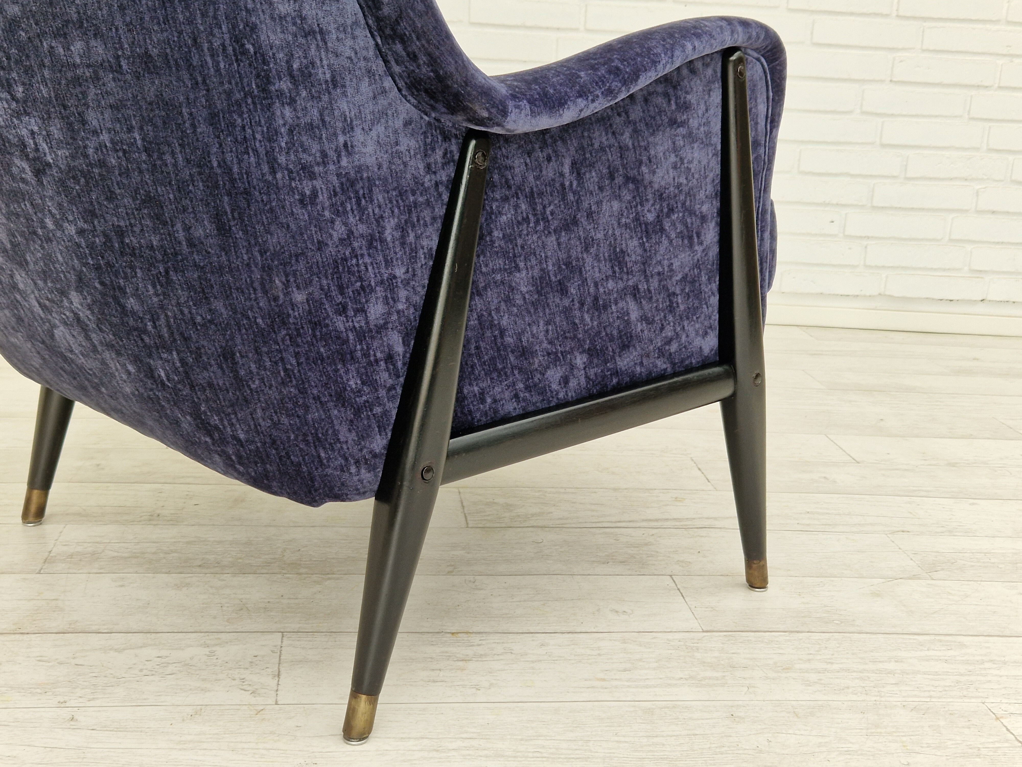 1960s, Swedish design, refurbished high-back armchair, vintage velour