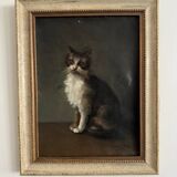 Oil on canvas portrait of a cat signed Henriette Barry 1899