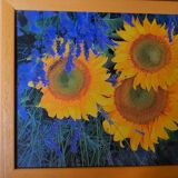 Photo under glass wooden frame, "sunflower and lavender"