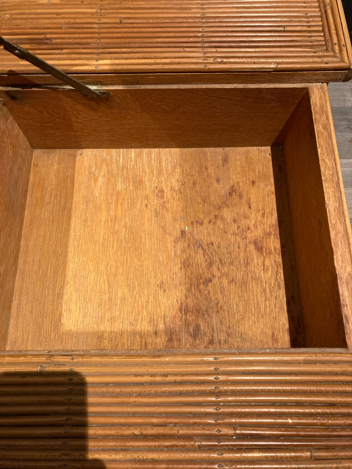 Hairdresser, vintage rattan desk, in the style of Audoux Minet.