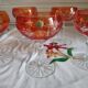 Five antique orange cut crystal champagne glasses with grape cluster decoration Poland