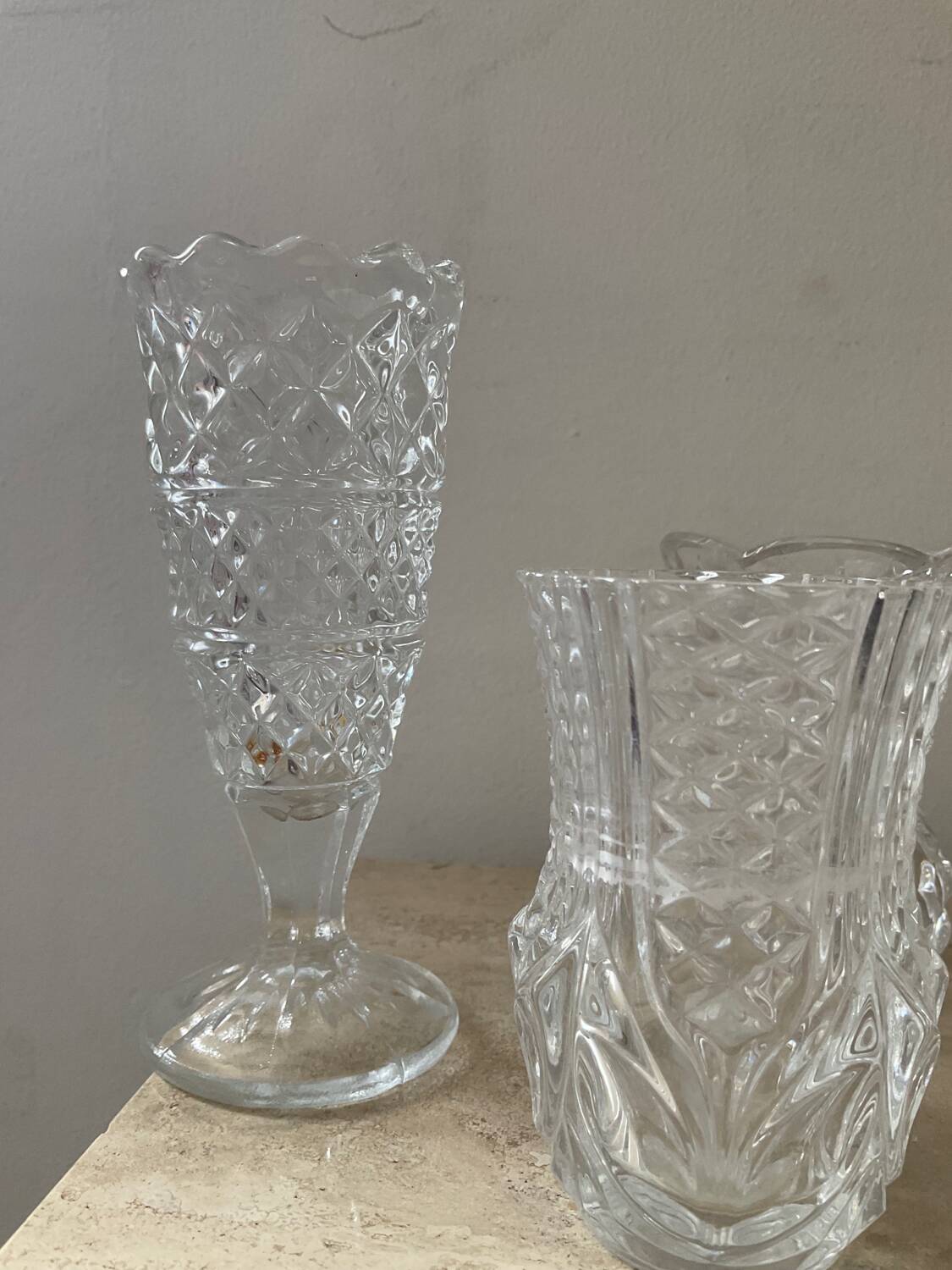 Series of 6 miniature vases in chiseled glass