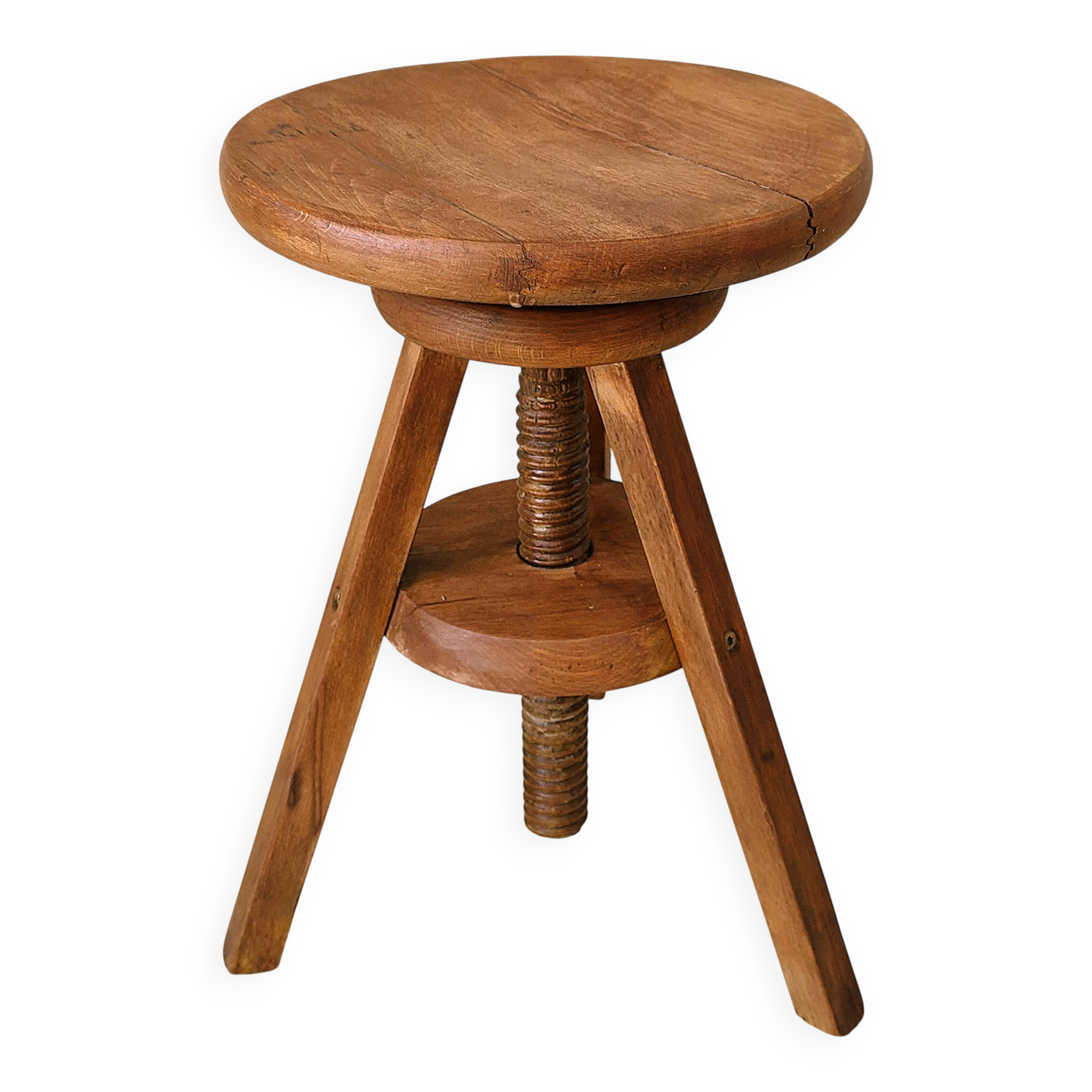 Adjustable vintage workshop stool made of solid wood