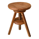 Tabouret d'atelier réglable ancien en bois massif