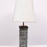Grande lampe de table Pagode orientale en bronze avec abat-jour 1960