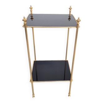 Sellette vintage en métal doré et verre noir