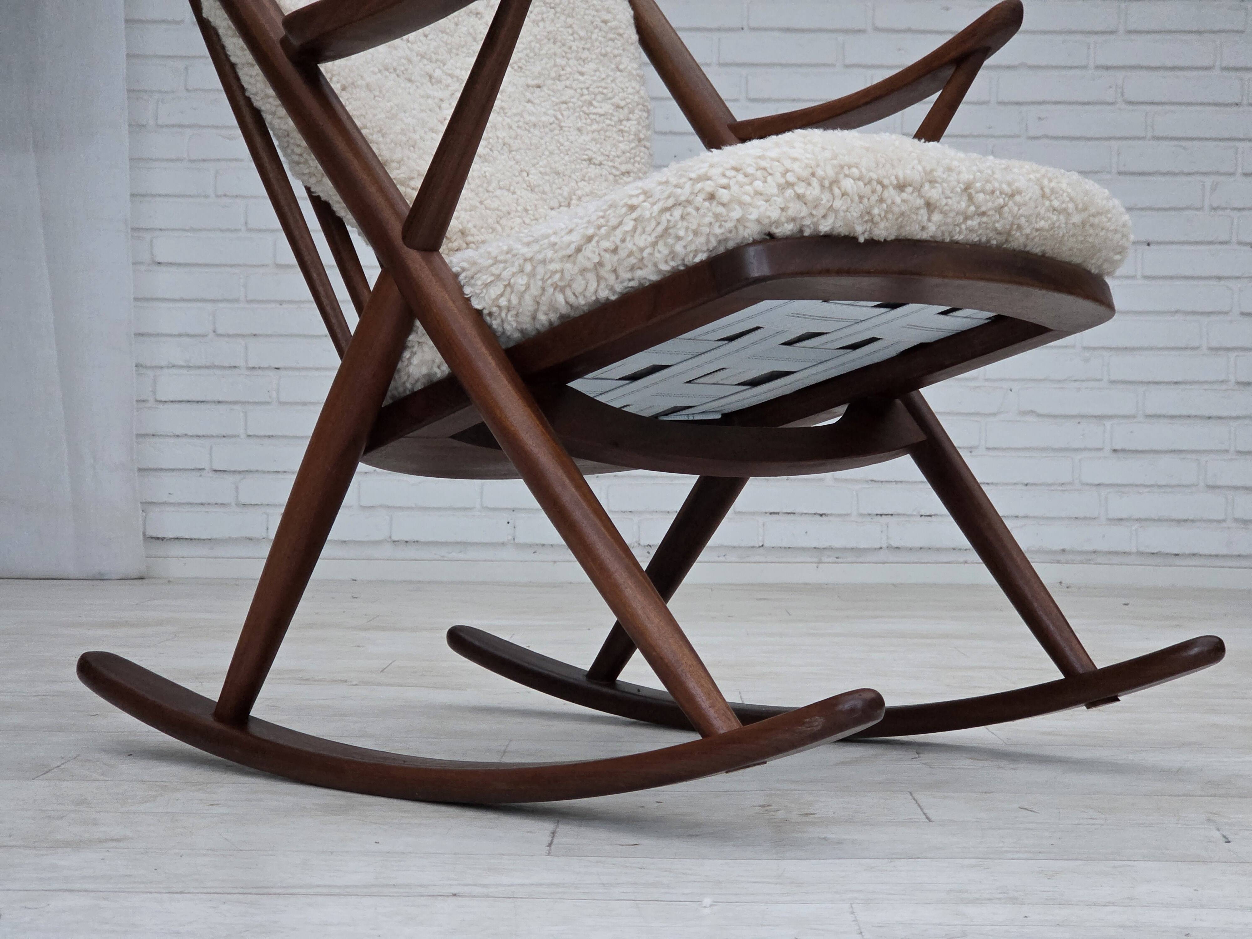 1960s, Danish rocking chair by Frank Reenskaug, model 182, sheepskin.