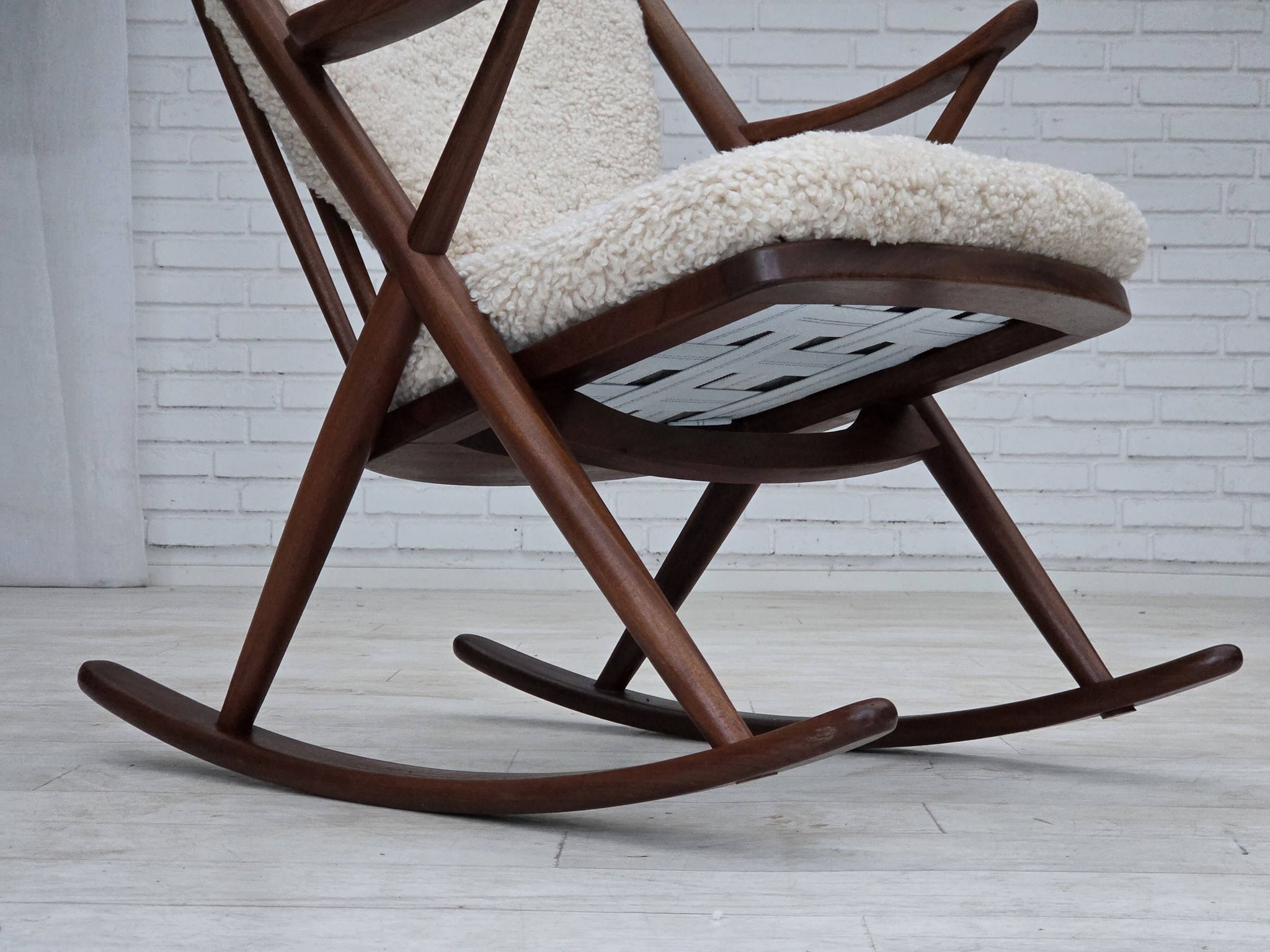 1960s, Danish rocking chair by Frank Reenskaug, model 182, sheepskin.